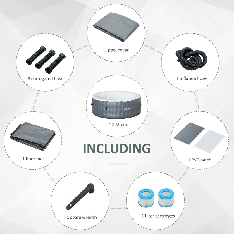 Round Inflatable Spa Hot Tub with Pump - Light Grey