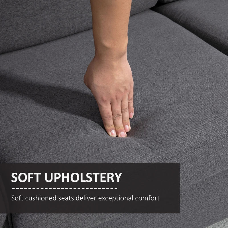 Modern Compact Loveseat Sofa for Living Room with Wooden Legs and Armrests in Dark Grey