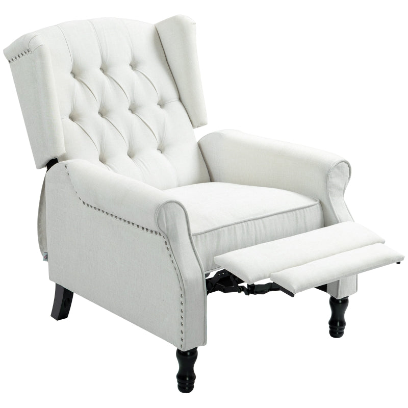 Vintage Wingback Recliner Armchair with Nail Head Trim and Button Tufted Back for Living Room, Cream White