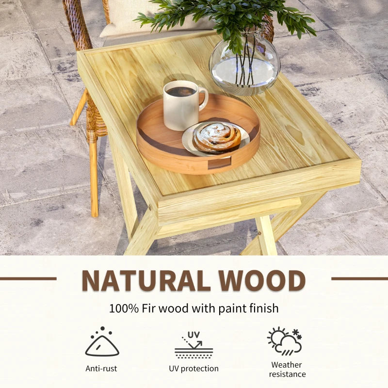Wooden Garden Table - Natural Wood Finish, 44 x 68cm