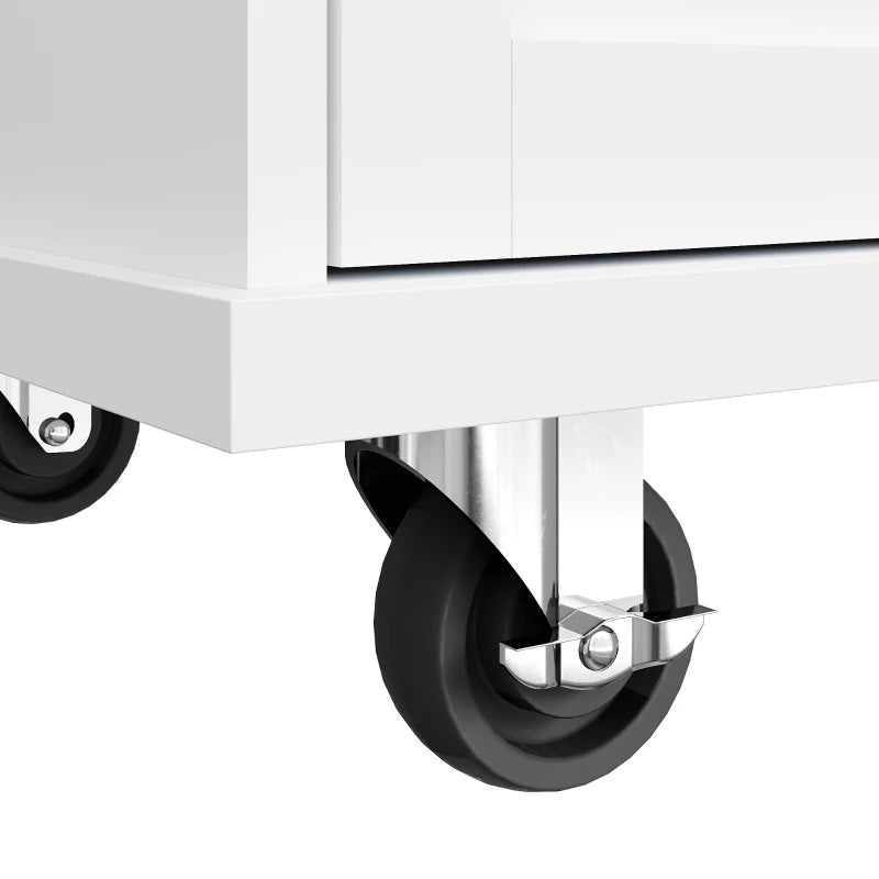 Versatile Dining Trolley with Drawer - Mobile & Fixed Food Cart for Kitchen Storage, 134L x 46W x 92H cm, White