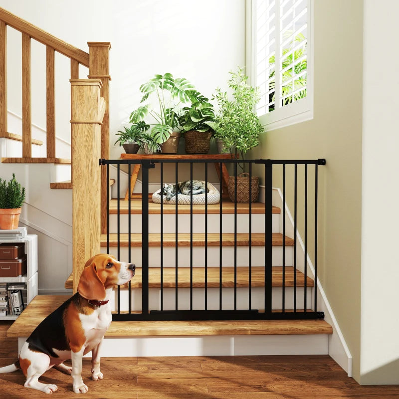 Adjustable Dog Gate - Pet Safety Barrier for Stairs, Pressure Fit 76-107 cm, Black - Secure Your Home