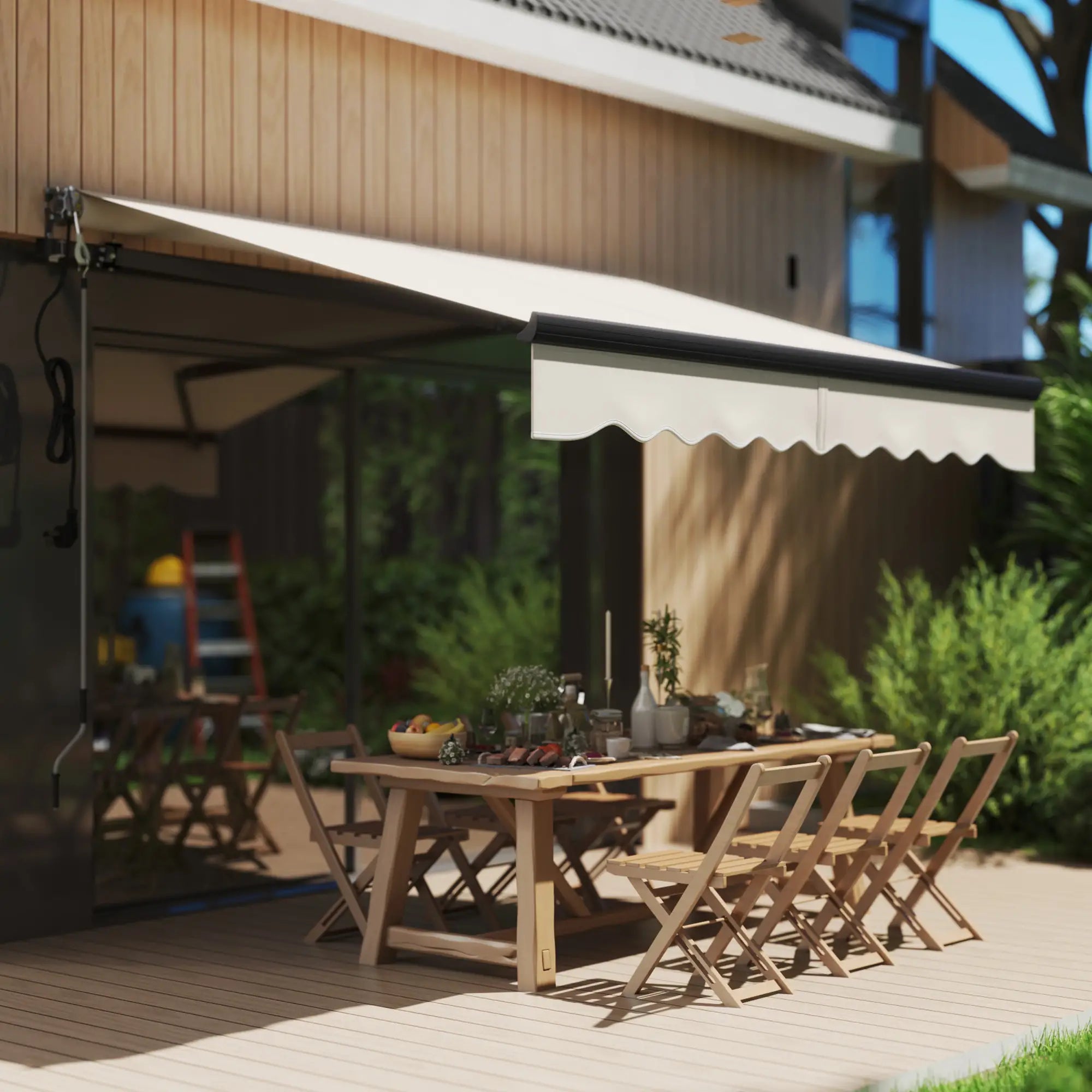 Beige 2.5m x 2m Electric Awning with Remote Controller - Aluminium Frame,  UV30+ Sun Shade Canopy for Garden Patio Deck