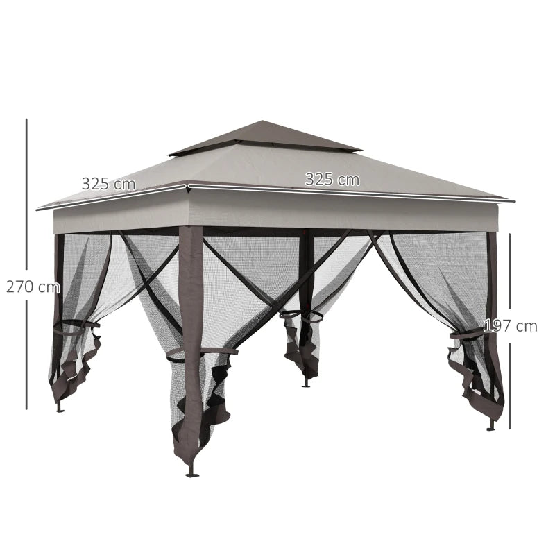 Metal Gazebo with Curtains - Brown/Grey, 3.25x3.25m
