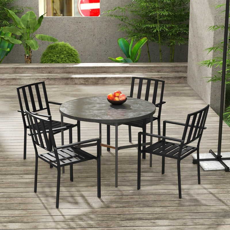Set of 4 Sleek Black Metal Garden Chairs