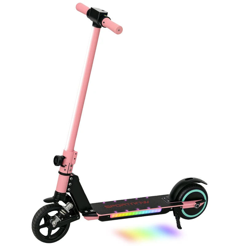 Folding Electric Scooter for Kids with Dual Brakes Front Suspension and LED Lights in Pink