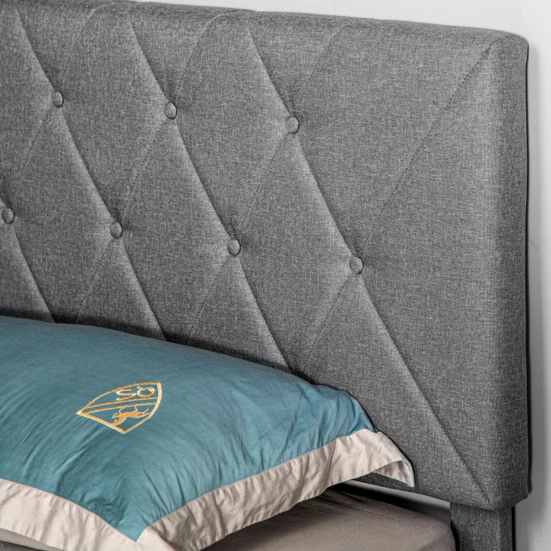 Adjustable Linen Upholstered Double Bed Frame with Stylish Headboard in Grey 145x196x120cm