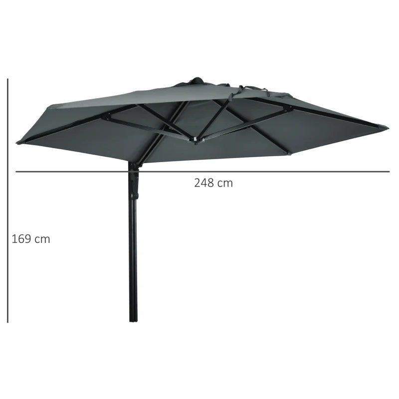 Dark Grey 2.5m Rotatable Wall Mounted Patio Umbrella