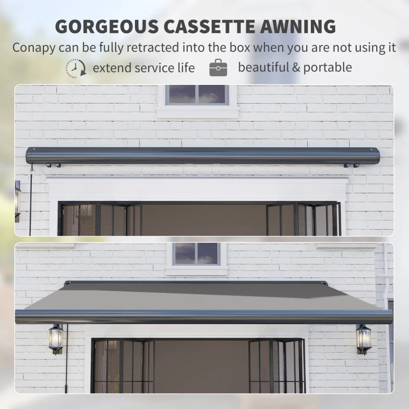 Grey 3.5m x 3m Electric Awning with Remote Controller - Aluminium Frame DIY Retractable Awning, UV50+ Sun Shade Canopy
