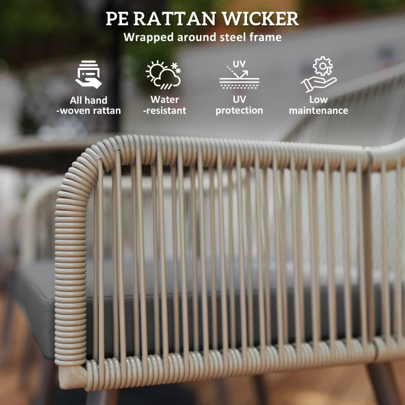 4 Seater Light Brown Rattan Dining Set with Cushions - Outdoor Round Glass Top Table and Chairs for Patio and Balcony