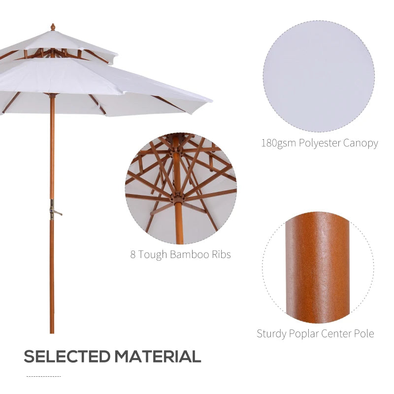 Cream White Double Tier Patio Umbrella - 2.7m Garden Sunshade