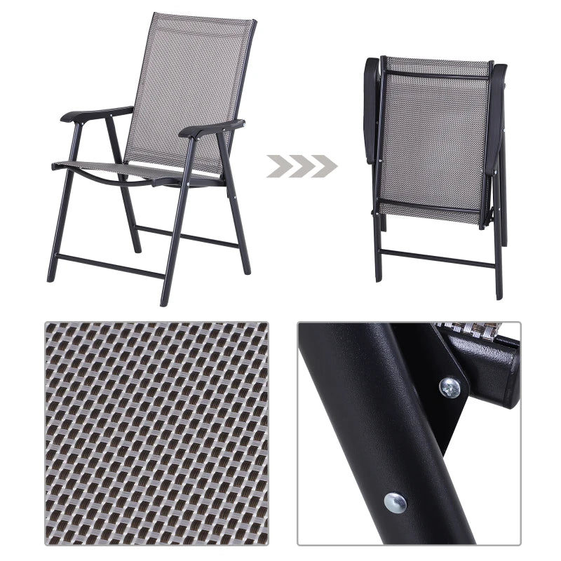 Grey Folding Metal Outdoor Chairs Set of 2 with Breathable Mesh Seat