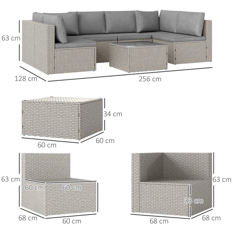 Grey Seven-Piece Modular Rattan Furniture Set for Outdoor Patio and Garden