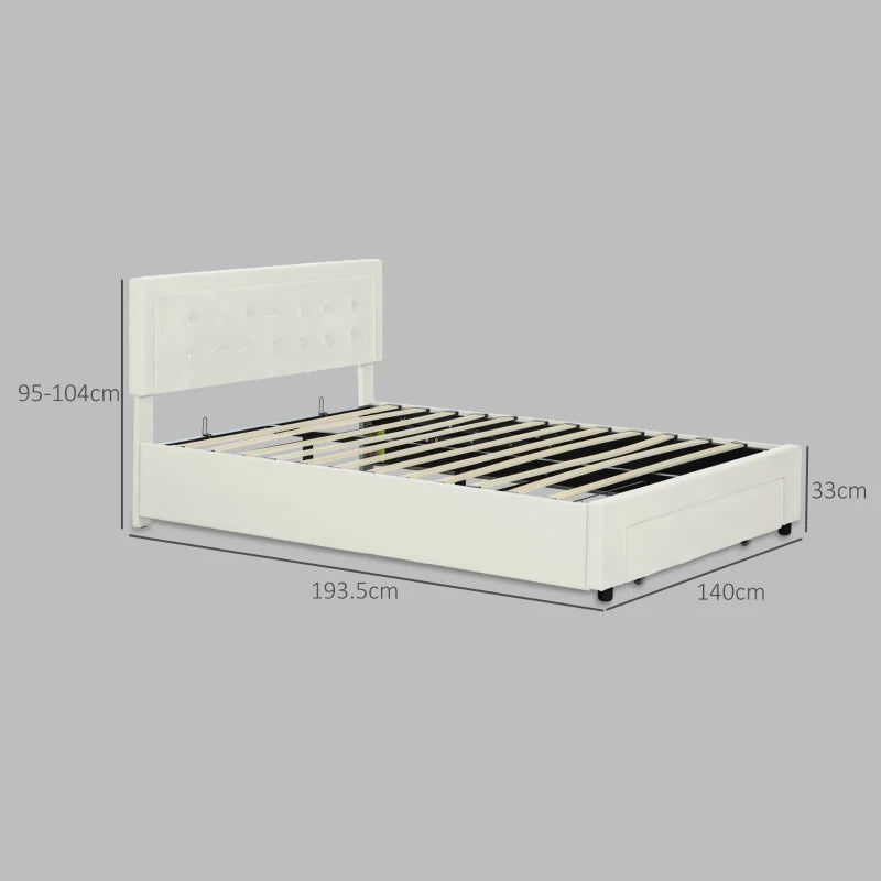Cream Double Ottoman Bed Frame with Front Drawer for Stylish Storage Solutions