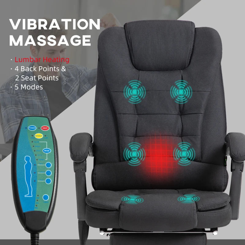 Vinsetto Black Six-Point Massage Office Chair with Heat - Ergonomic Comfort for Home & Work