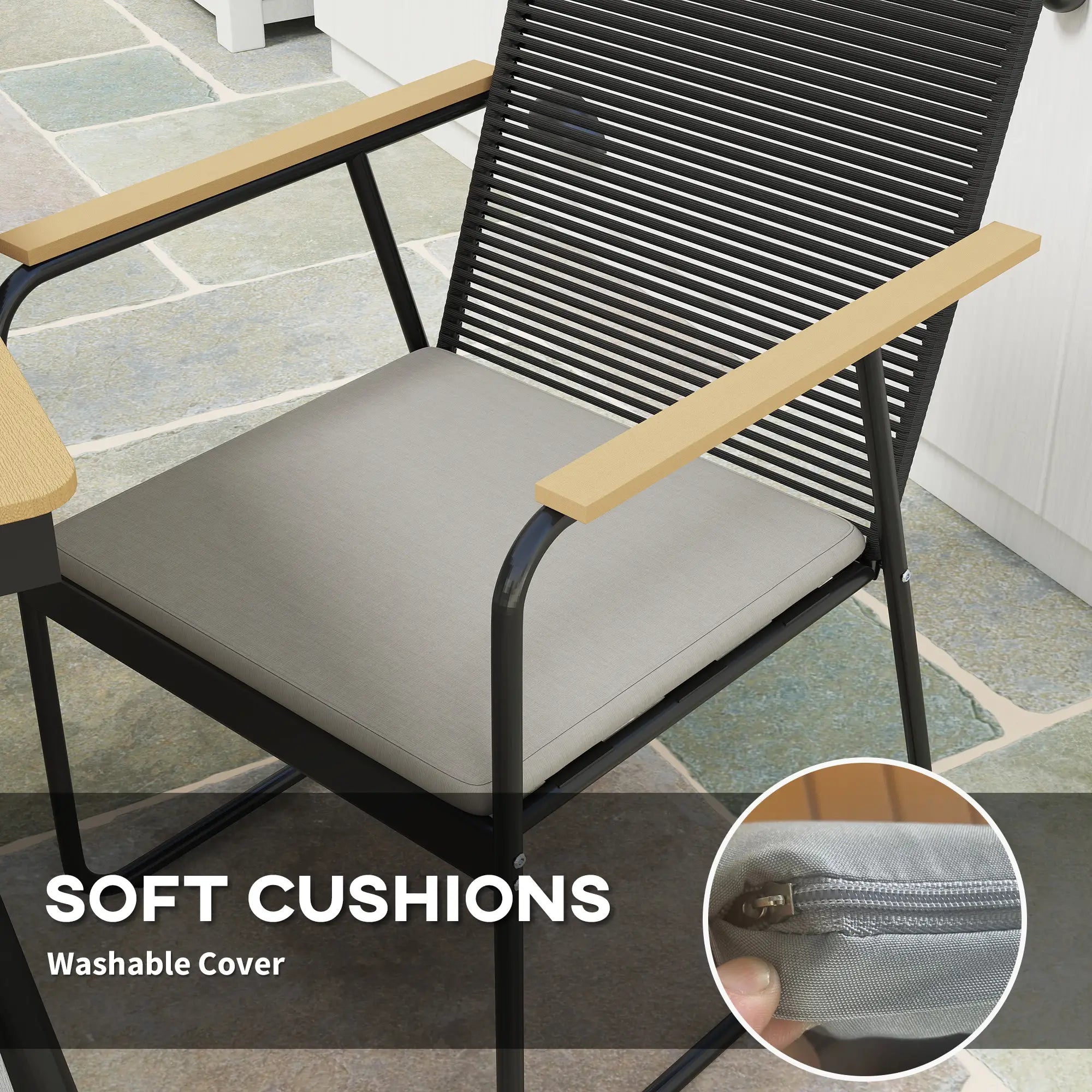 6 Seater Rattan Garden Dining Set with Cushions – Outdoor Patio Furniture with Rectangular Table, Nature Wood Effect, Ideal for Balcony, Poolside & Garden Use