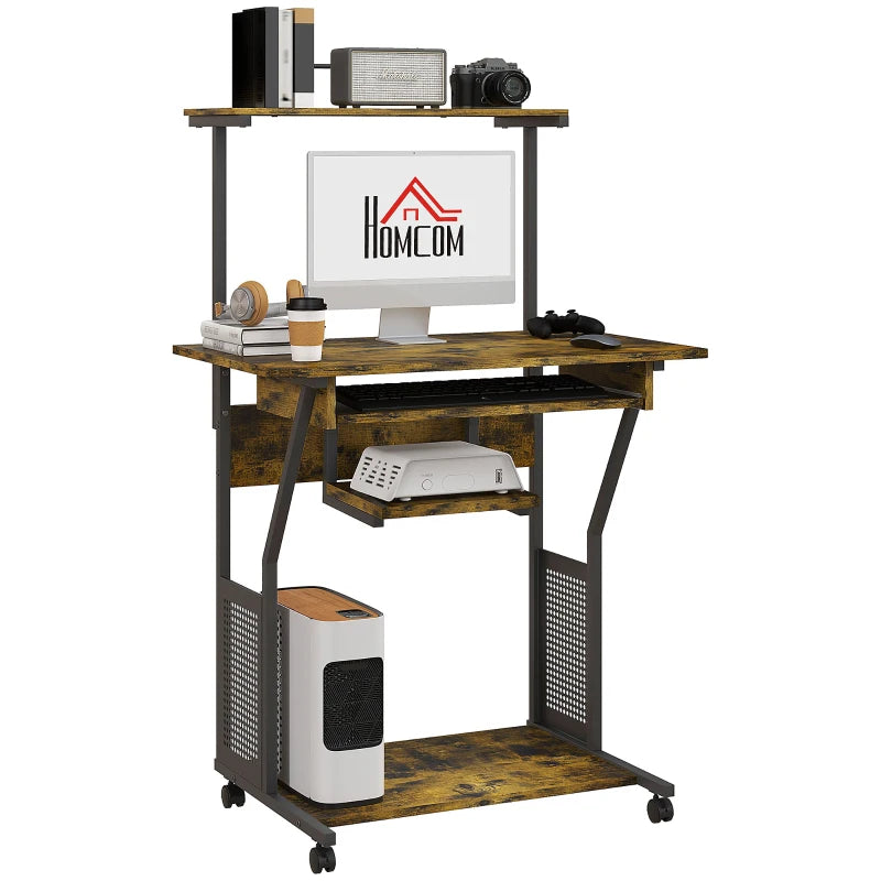 Multi-Storage Work Desk with Sliding Keyboard Tray - Stylish Brown and Black Home Office Furniture