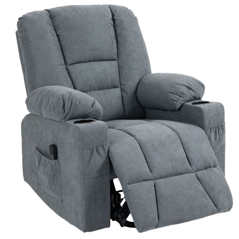 Oversized Riser Recliner Chair for Elderly - Fabric Lift Chair with Remote, Side Pockets, Cup Holder, Grey