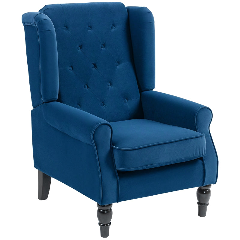 Retro Upholstered Wingback Accent Chair with Button Tufting for Living Room and Bedroom in Blue
