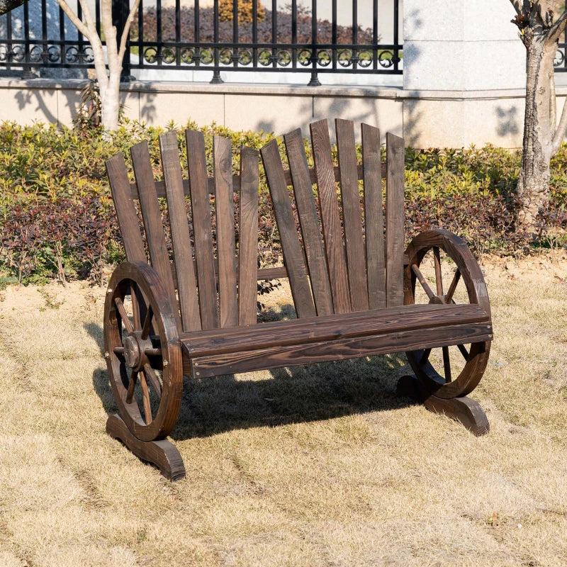 Natural Wood Fir Log Love Seat with Wheel Armrests