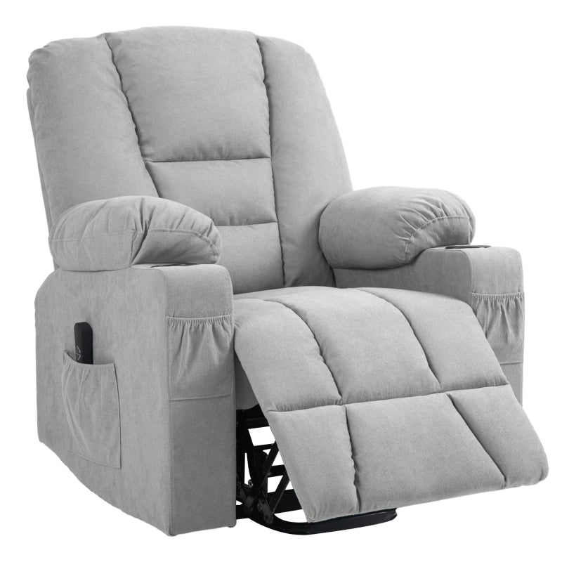 Oversized Riser Recliner Chair for Elderly - Fabric Lift Chair with Remote, Side Pockets, Cup Holder, Light Grey