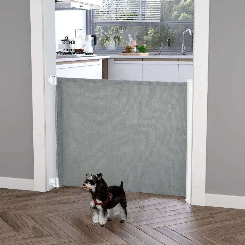 Retractable Pet Safety Gate - Folding Dog Barrier in Grey | Adjustable, Durable, Easy Install for Home & Travel