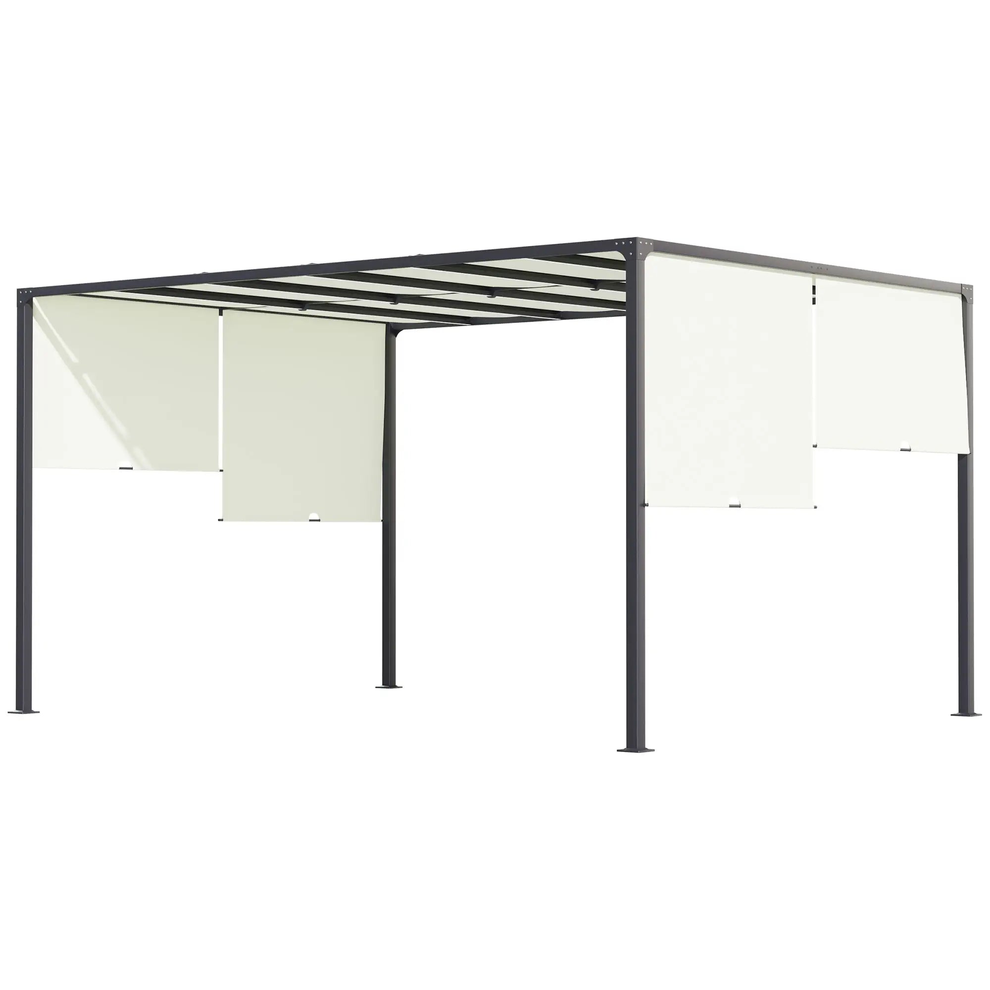 3m x 4m Fully Retractable Metal Garden Pergola - Cream White - Built-In LED Light Strip