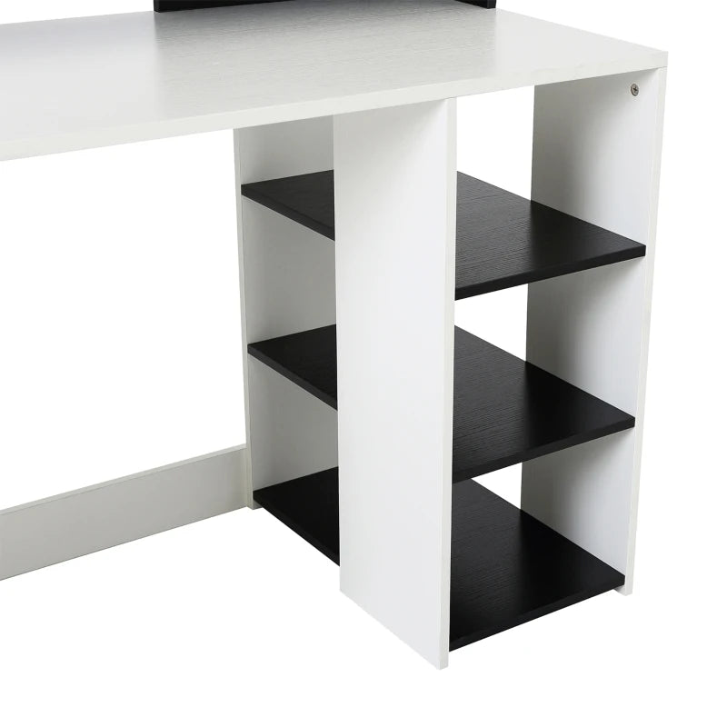 Modern Computer Desk with Drawers & Storage Shelves - Large Office Writing Table with Printer Stand, Black & White, 137x55x92cm