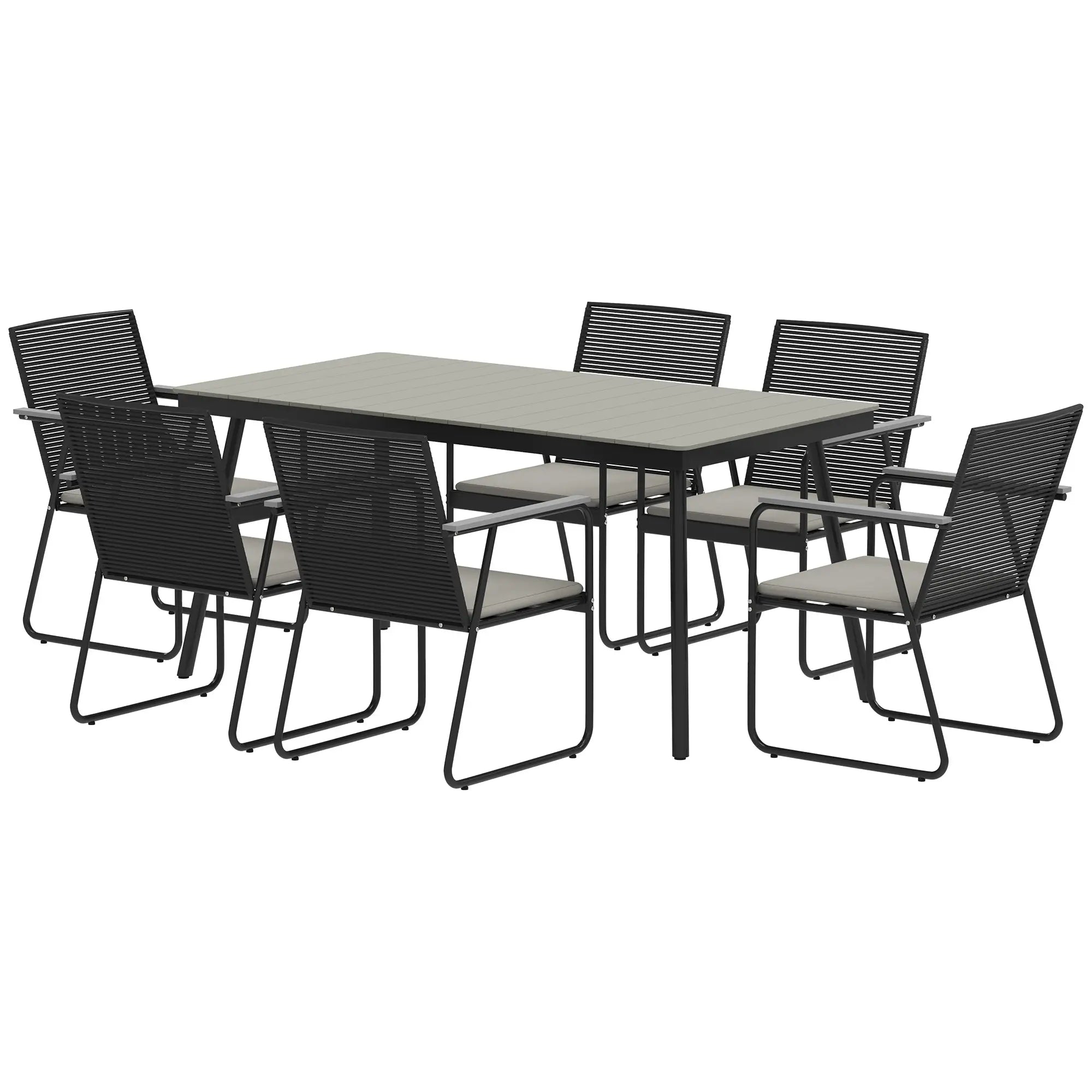 Grey 6 Seater Rattan Garden Dining Set with Cushions – Outdoor Patio Furniture with Rectangular Table