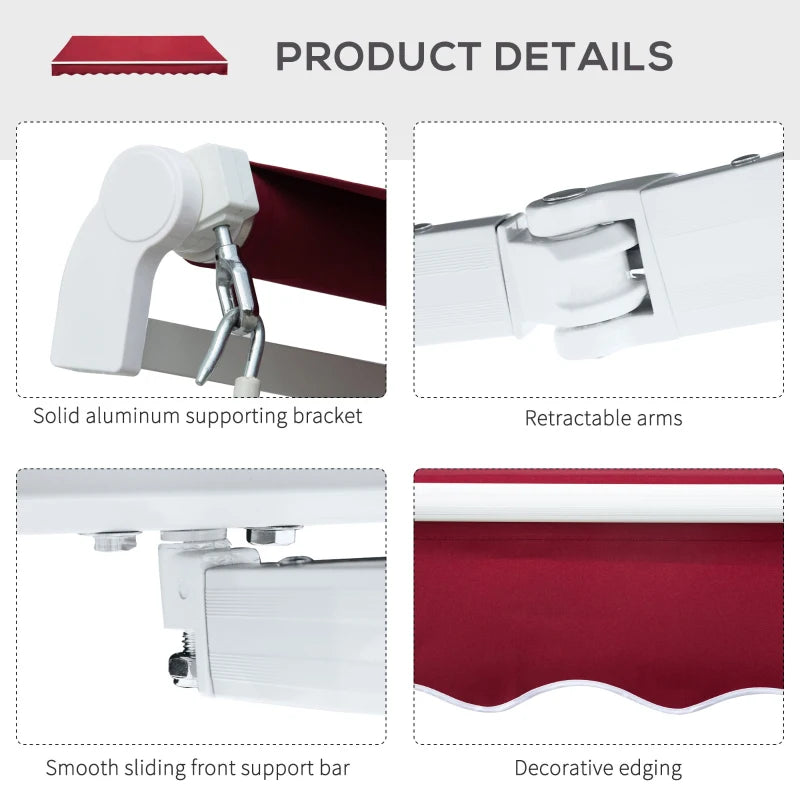 4m x2.5m Manual Awning With Handle - Red