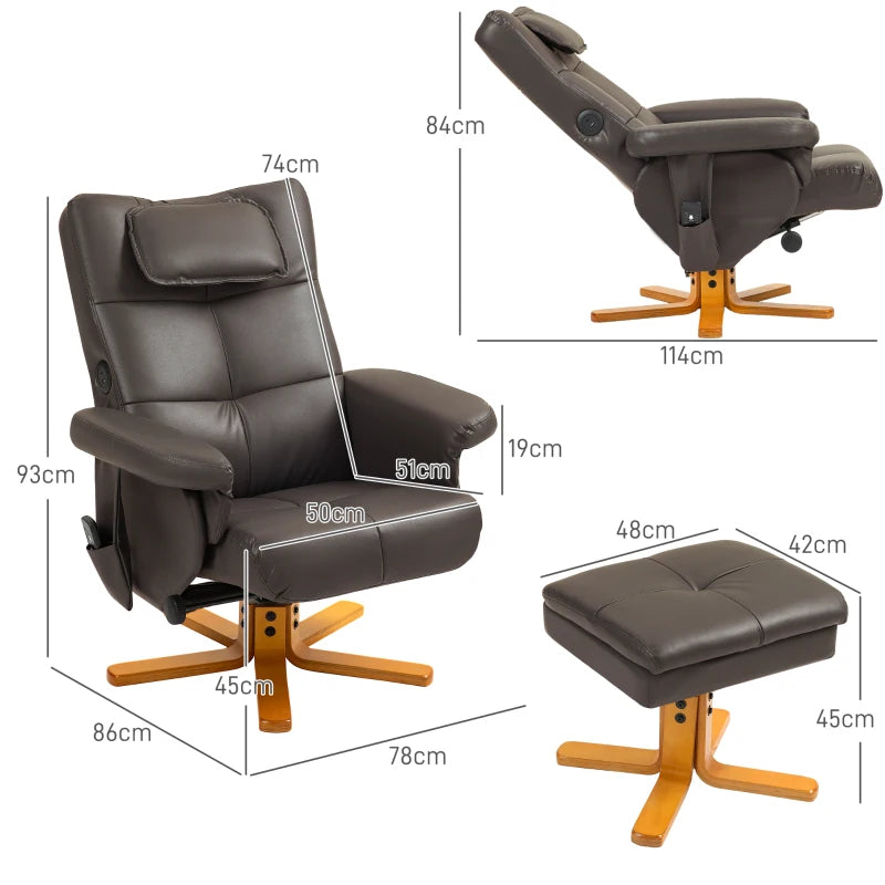 Brown Faux Leather Massage Recliner Chair with Storage Ottoman for Ultimate Comfort and Relaxation