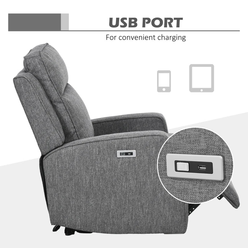 Electric Reclining Chair with USB Port and Footrest in Charcoal Grey - 150° Comfort Design