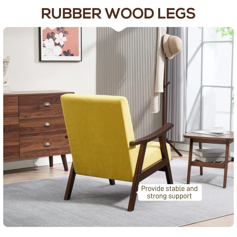 Nordic Accent Chair - Upholstered Velvet Armchair with Solid Wood Frame & Thick Padding for Living Room/Bedroom - Champagne