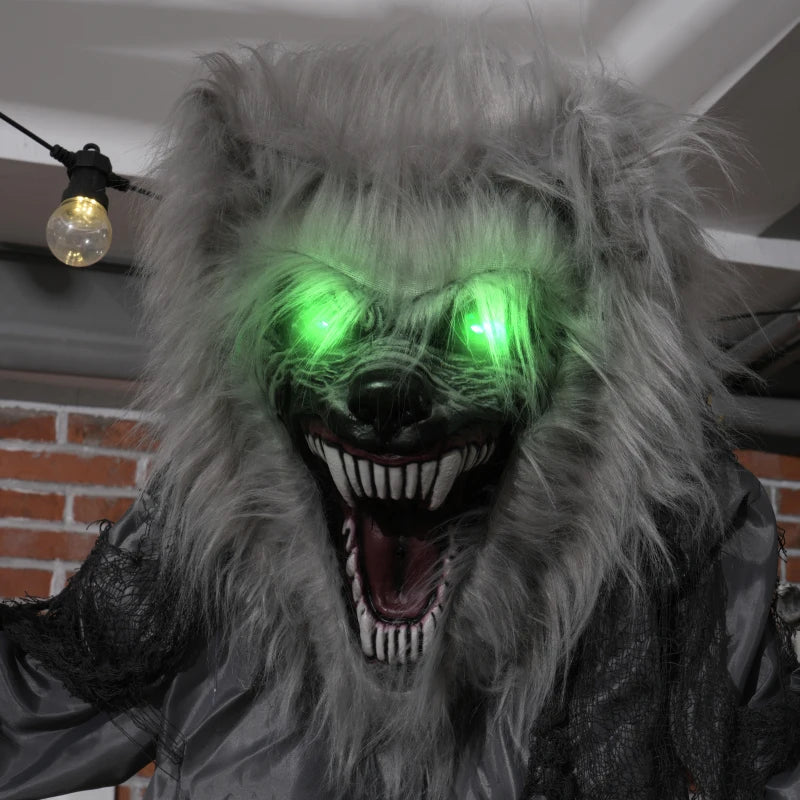 6'8" Skeleton Werewolf Halloween Animatronic with Glowing Eyes - Spooky Outdoor Decoration for Haunted House