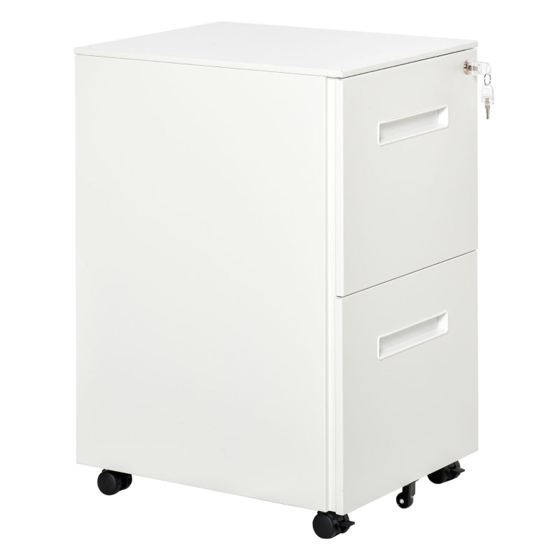Vinsetto Lockable Metal Mobile File Cabinet with Wheels - 2 Drawer Compact Under Desk Storage for A4 & Legal Files, White