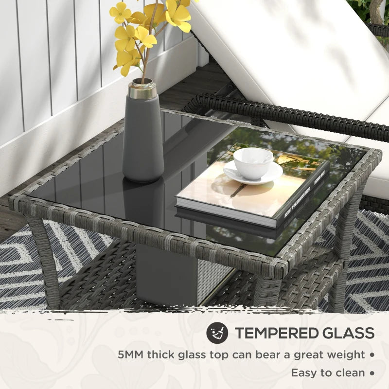 Grey Rattan Two-tier Patio Coffee Table with Glass Top
