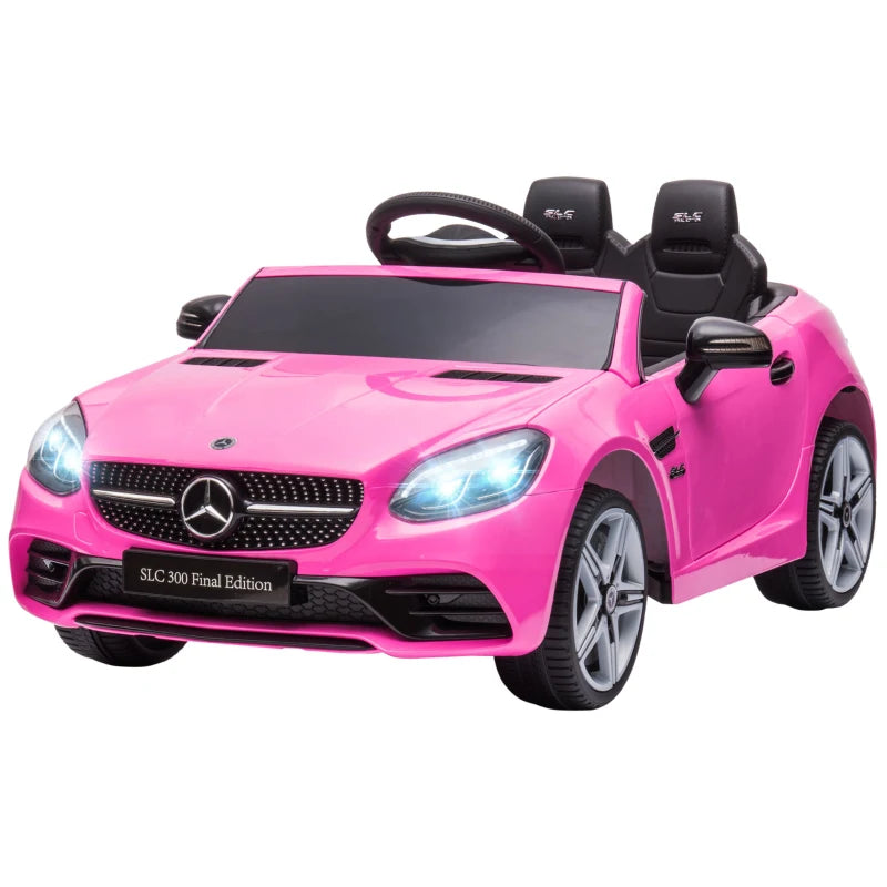 Benz SLC 300 Licensed 12V Kids Electric Ride On Car - Pink, Music, Remote Control, LED Headlights & Horn