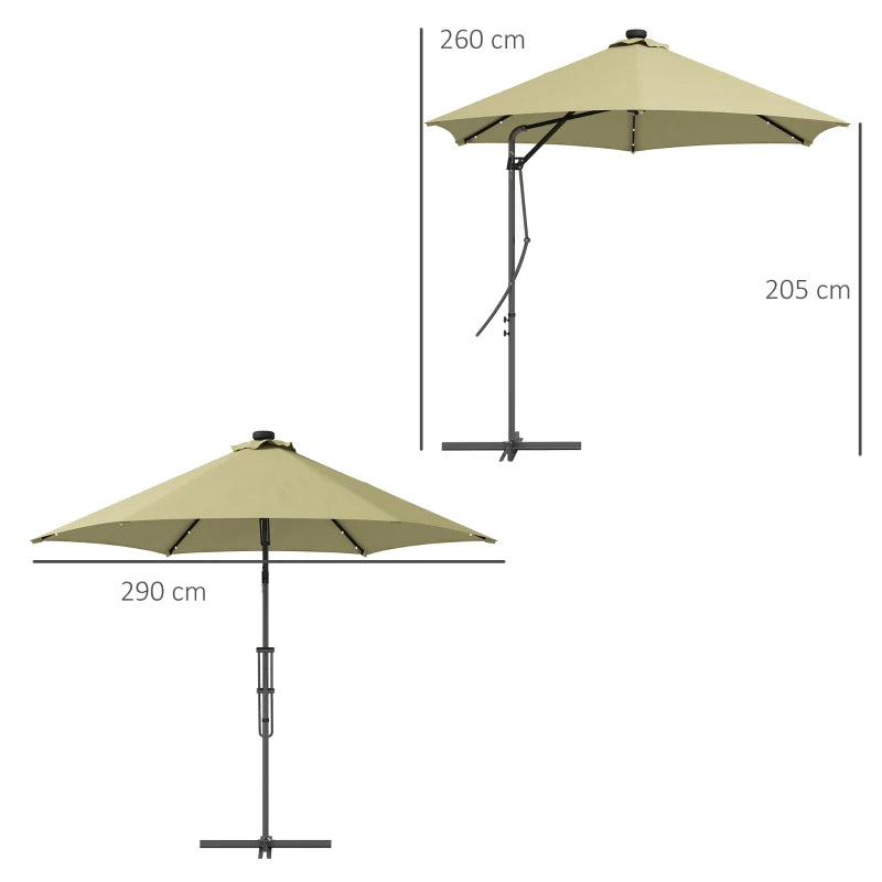 Beige 3m Solar LED Cantilever Garden Parasol Umbrella with Cross Base & Waterproof Cover
