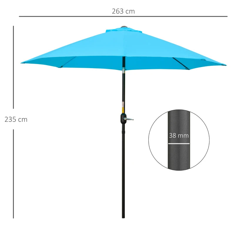 Blue 2.6M Patio Umbrella with Tilt Shade and Crank