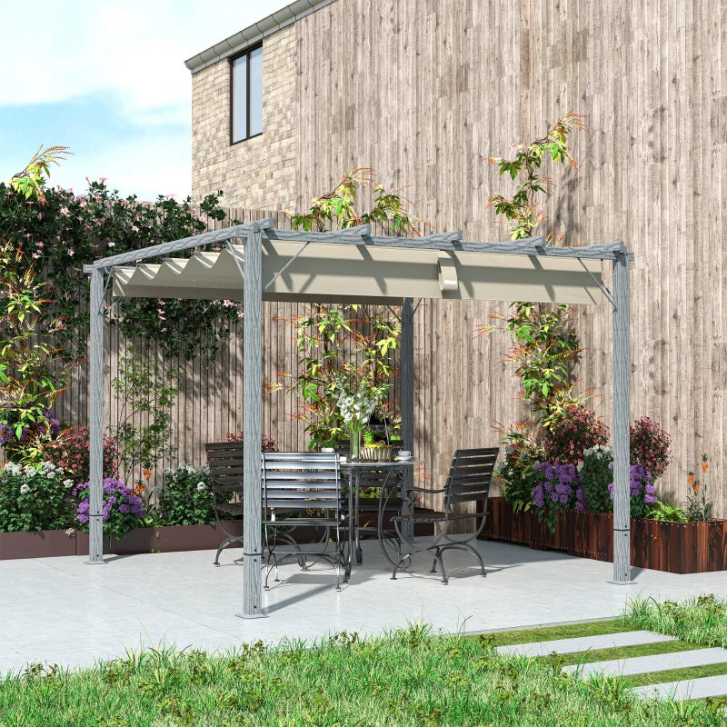 3 x 3 m Grey Retractable Roof Pergola - Outdoor Shade Canopy