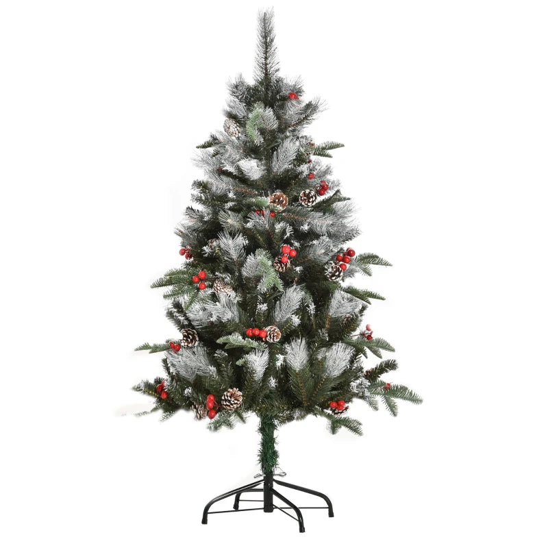 4FT Snow Dipped Christmas Pencil Tree with Red Berries & White Pinecones - Foldable Holiday Decoration for Home Parties