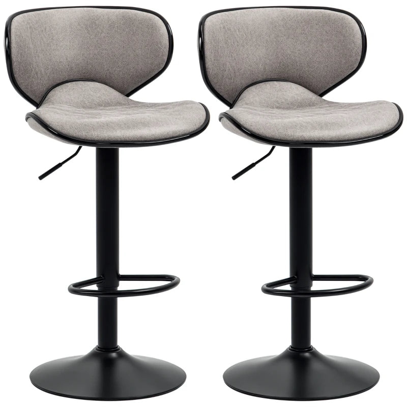 Adjustable Height Bar Stool Set of 2 - Grey Microfiber Swivel Armless Chairs for Kitchen & Dining