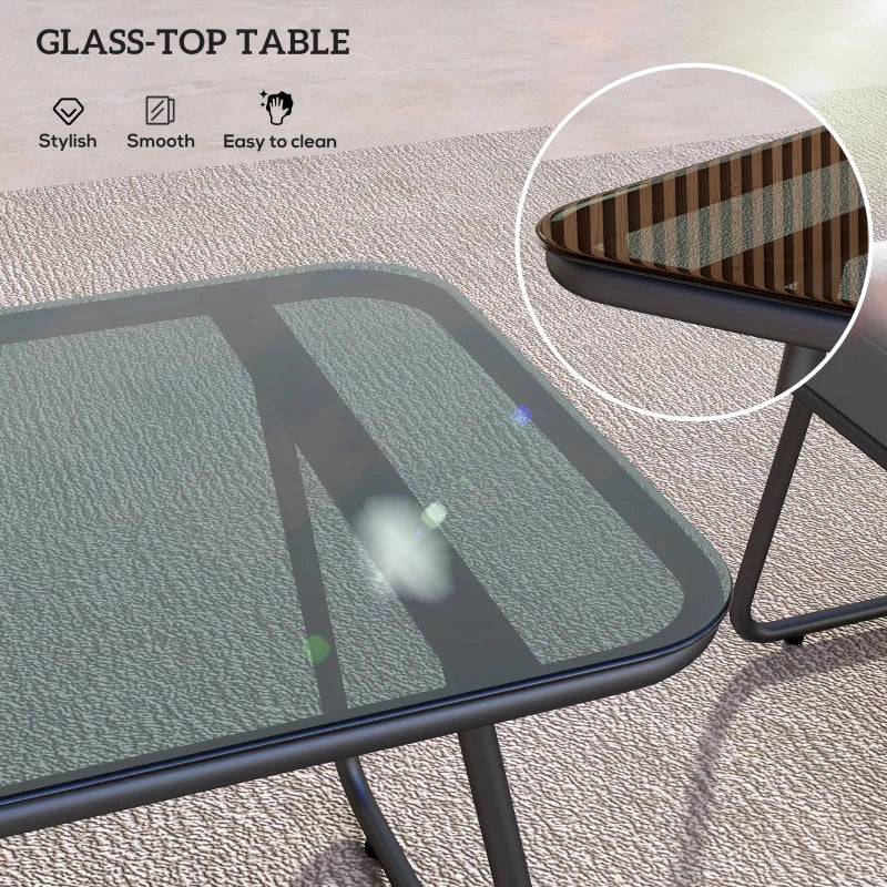 4 Piece Grey Rattan Garden Furniture Set - Wicker Patio Outdoor Loveseat, Armchairs, Glass Top Coffee Table with Cushions for Patio, Conservatory, Balcony