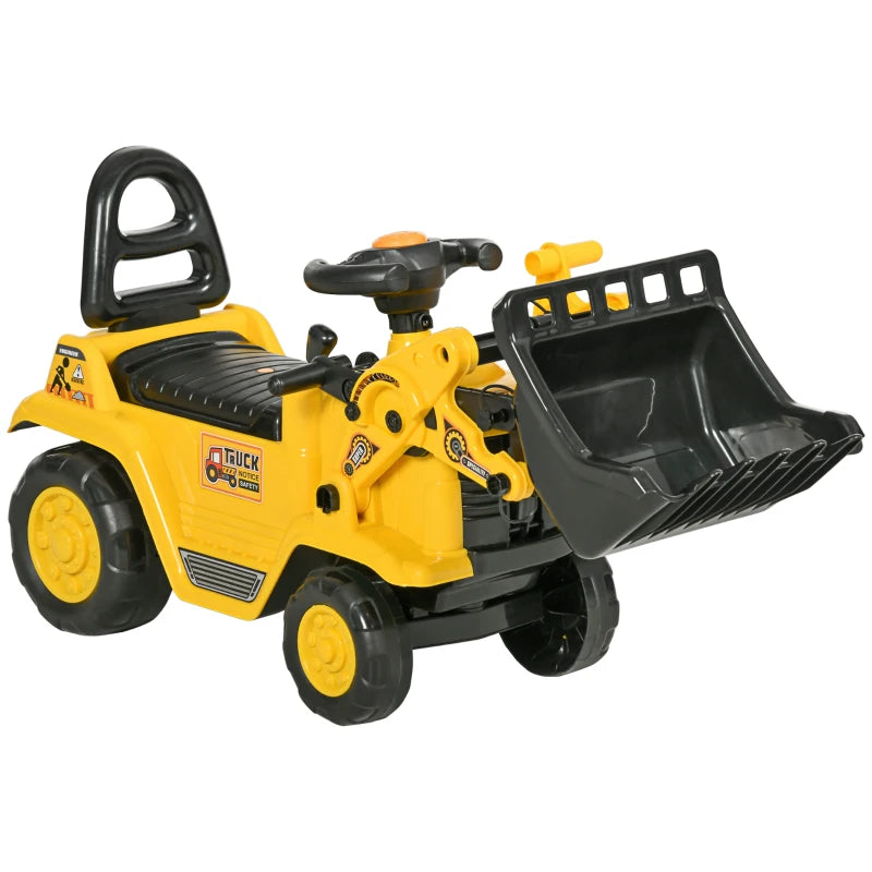 3 in 1 Ride On Toy Bulldozer for Toddlers Digger Excavator Scooter Storage Cart