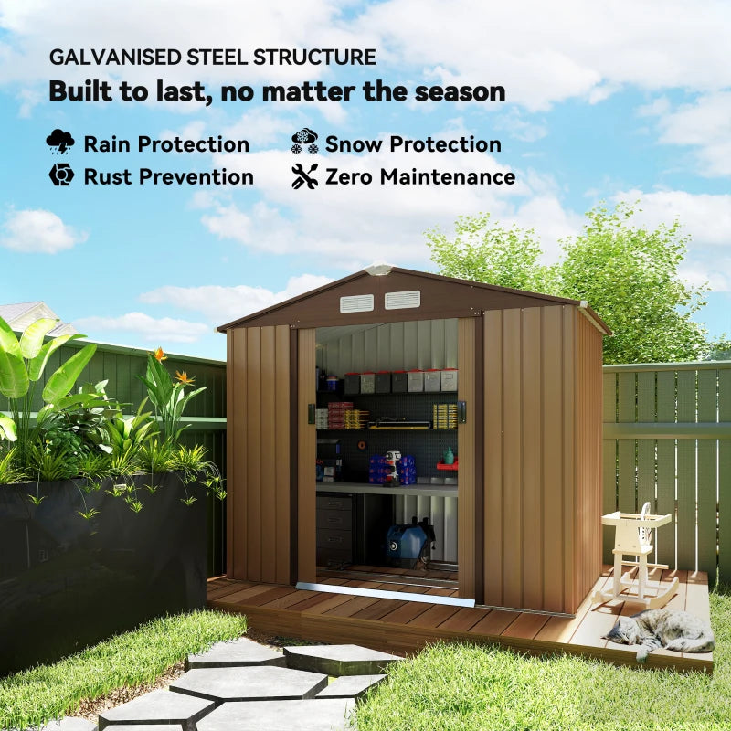Light Brown 7ft x 4ft Lockable Metal Shed With Foundation and vents