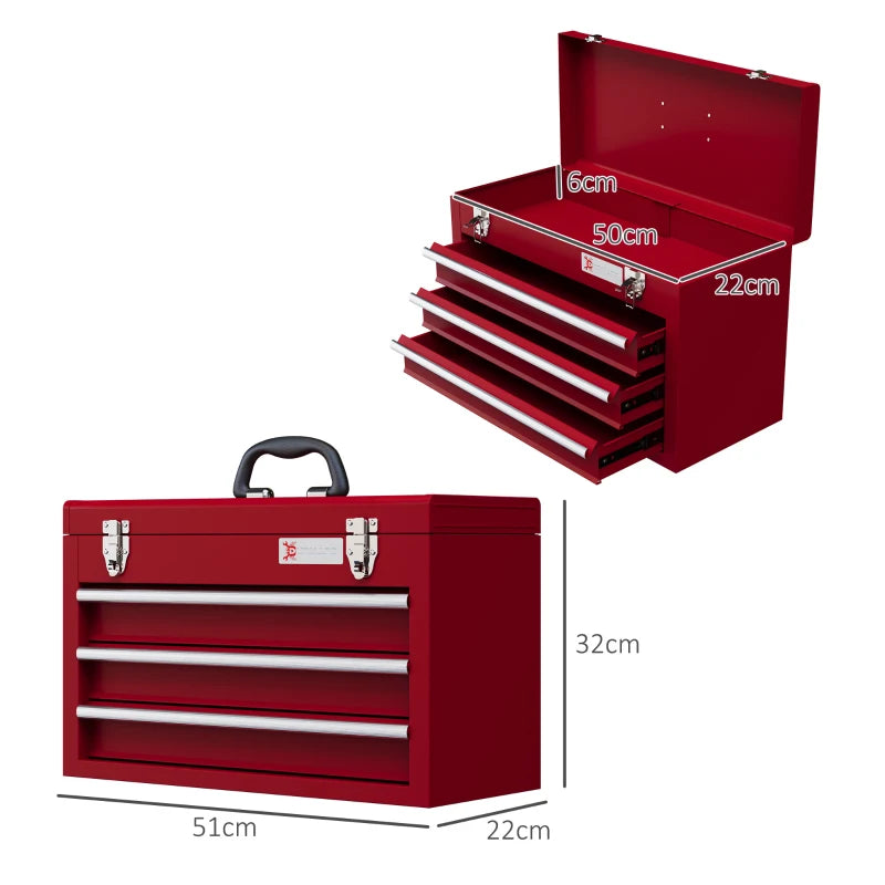 Lockable Metal Tool Box with 3 Drawers