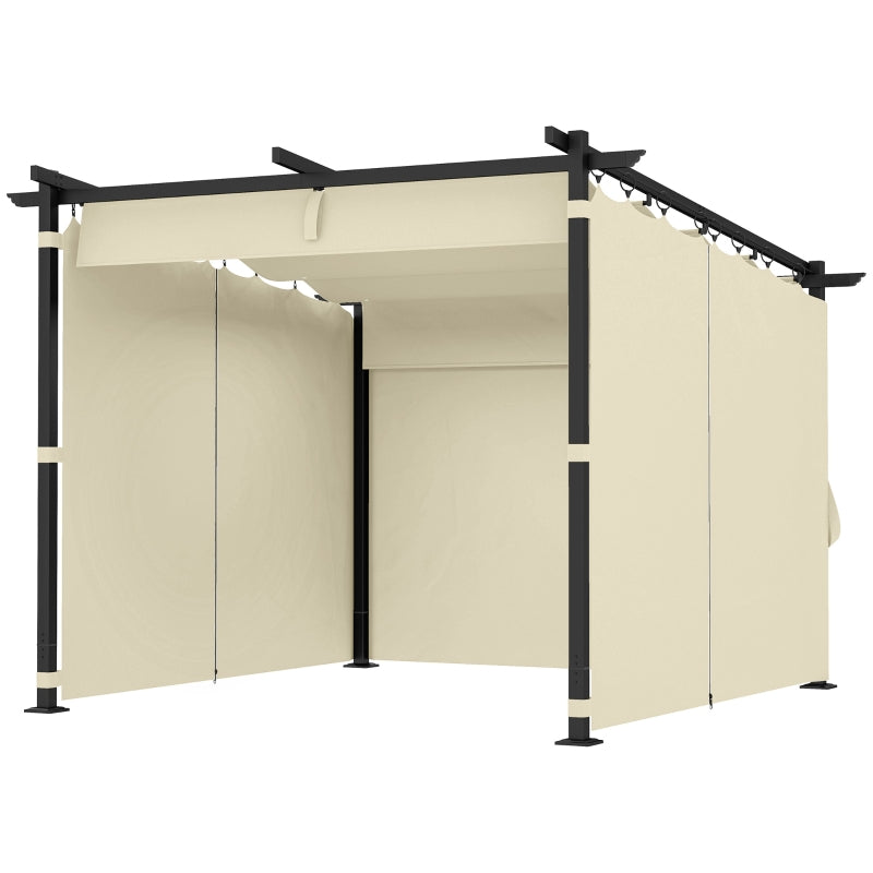 3 x 3 m Beige Retractable Roof Pergola with Curtains
