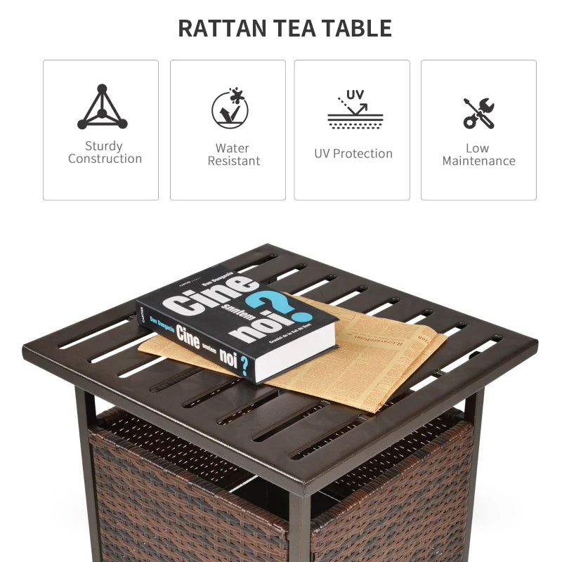 Brown Rattan Wicker Patio Coffee Table with Umbrella Hole for Garden