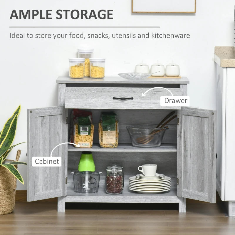 Farmhouse Barn Door Sideboard Storage Cabinet - Grey Grain Coffee Bar for Living Room - Rustic Home Decor
