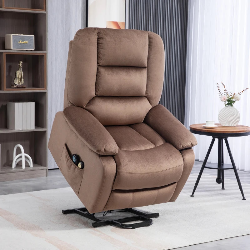 Velvet Electric Lift and Recline Massage Armchair with Remote Control in Brown
